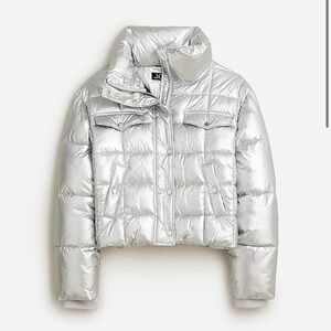 J. Crew Cropped puffer jacket in metallic silver with PrimaLoft®